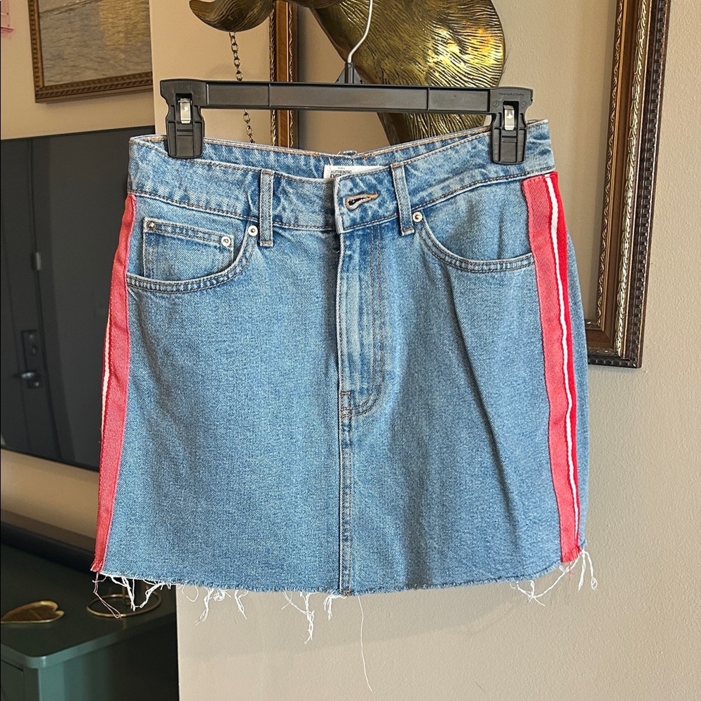 Zara Blue Denim Mini Skirt with Pink & Red Accents